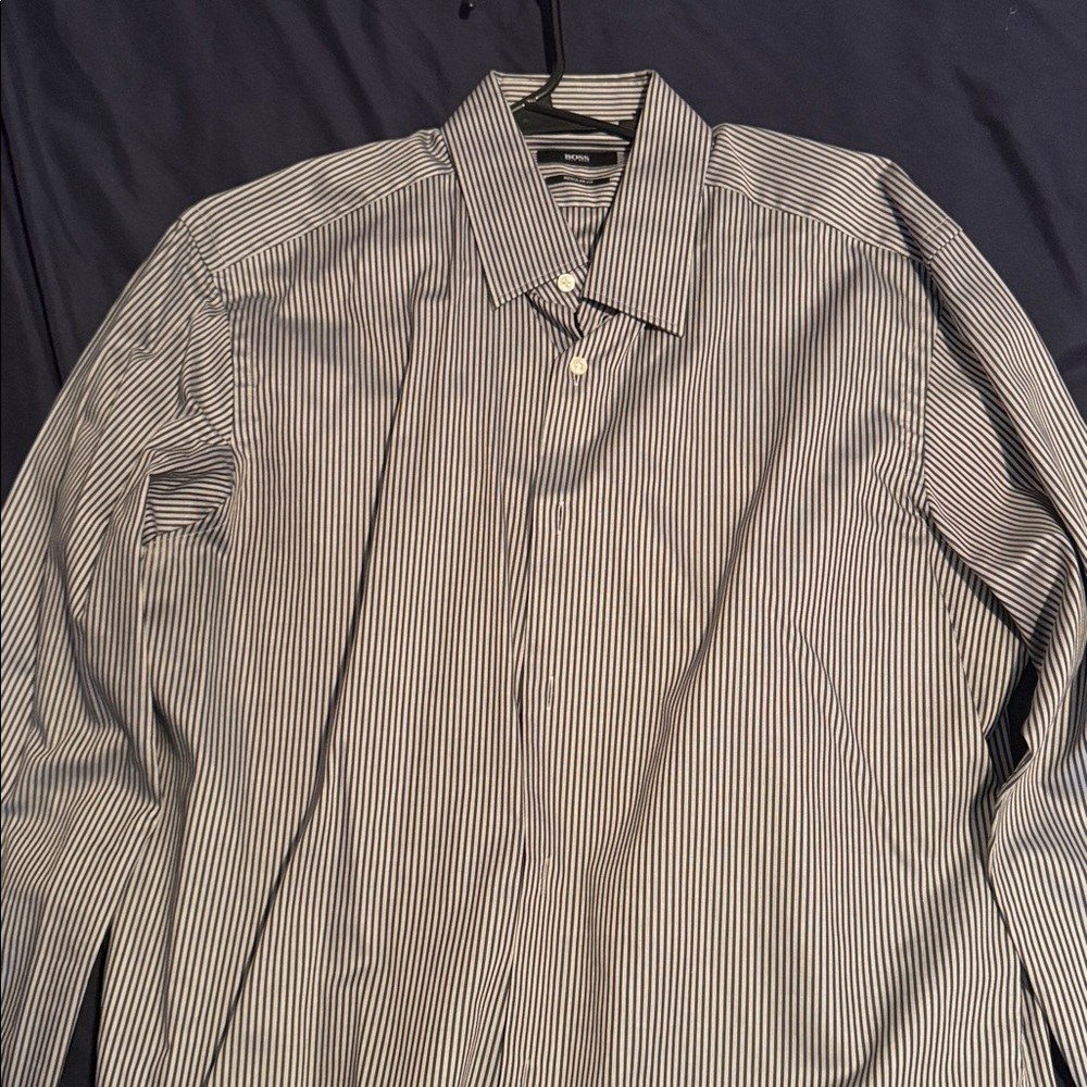 Boss Black and White Striped Dress Shirt